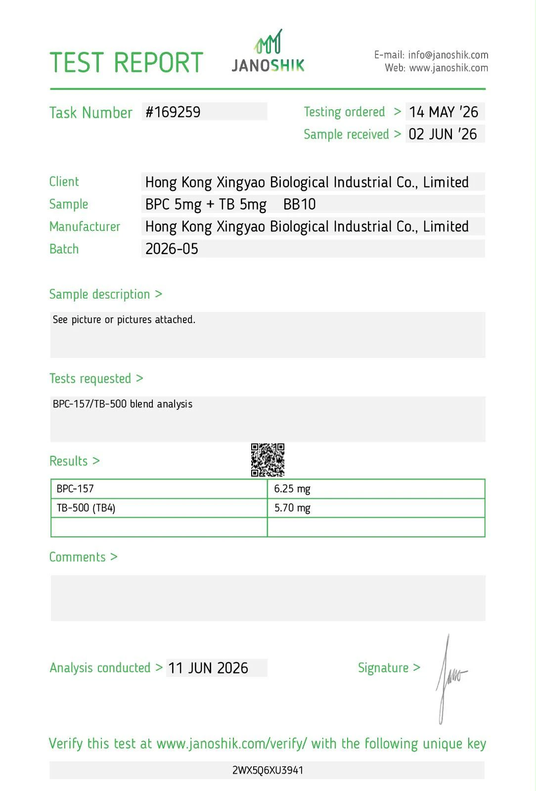 Certificate of Analysis โ BPC-157 + TB-500 10mg