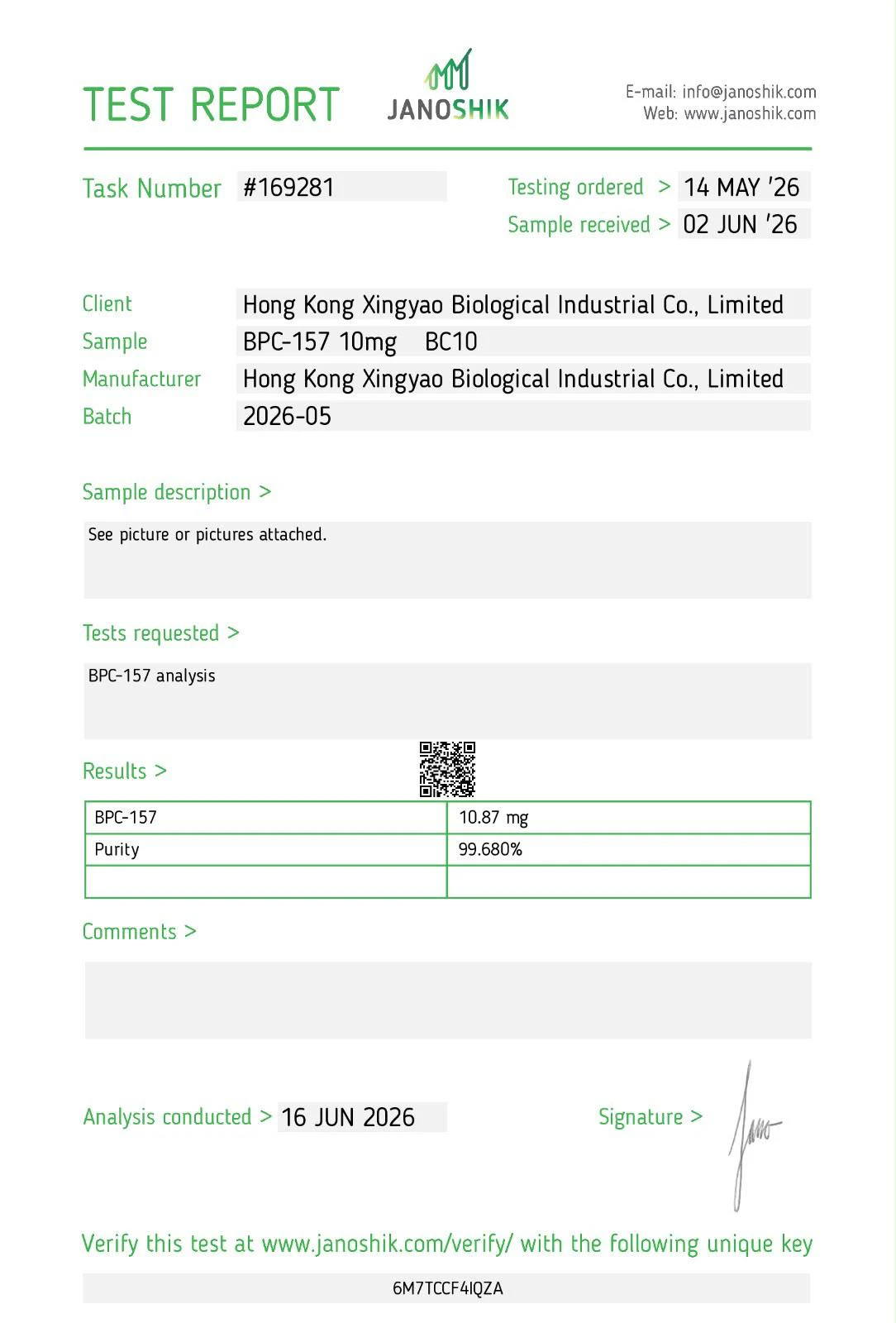 Certificate of Analysis โ BPC-157 10mg