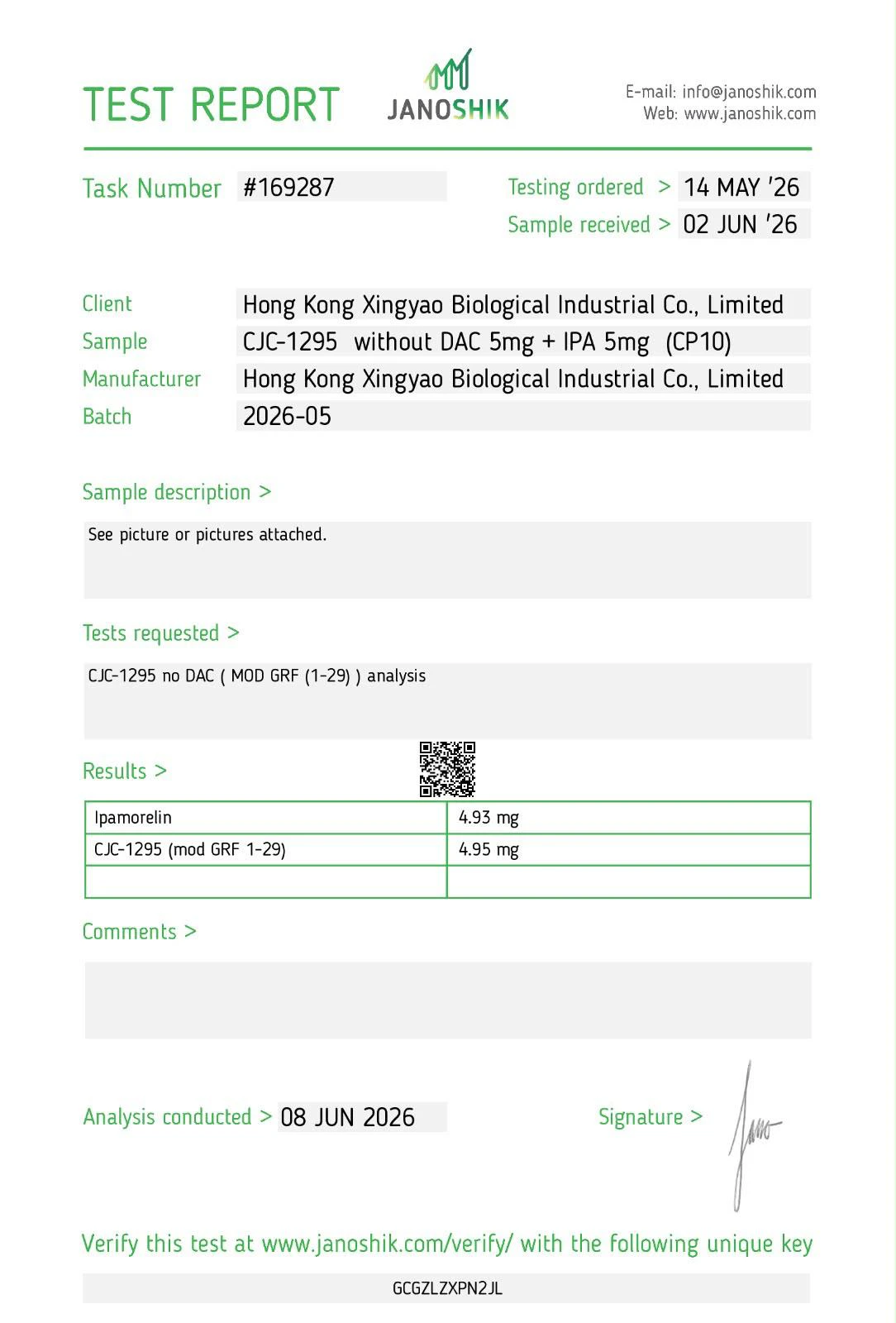 Certificate of Analysis โ CJC-1295/Ipamorelin 10mg