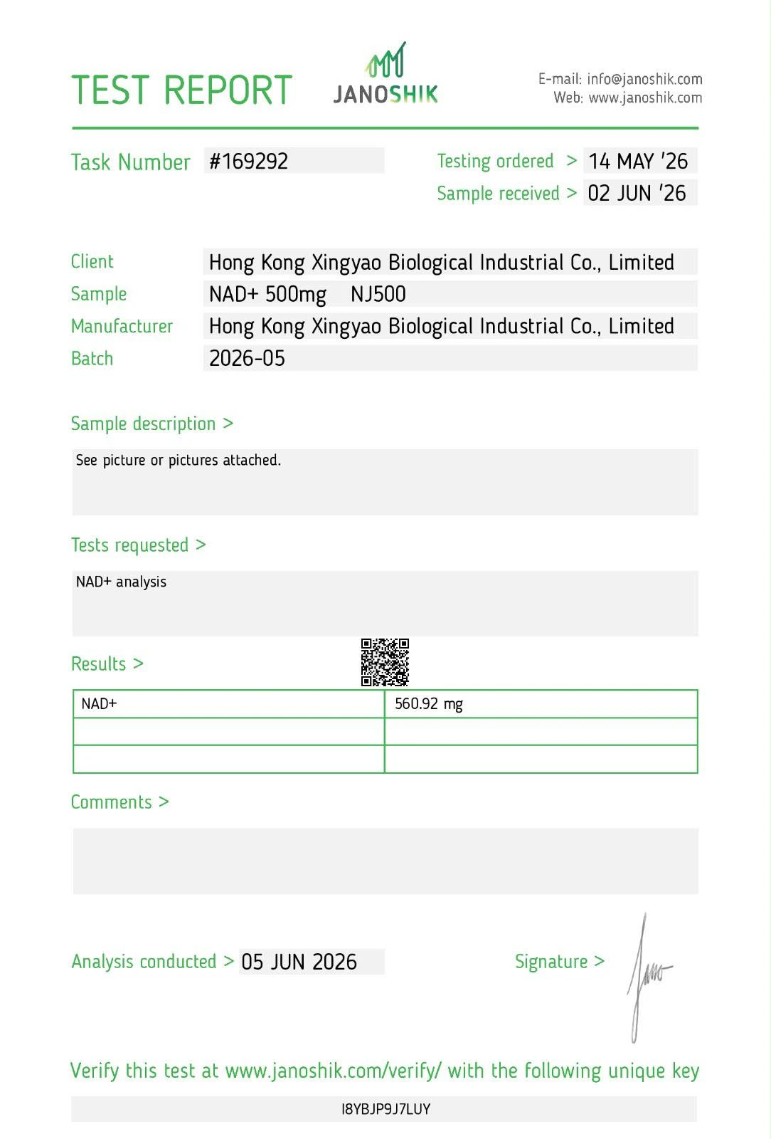 Certificate of Analysis โ NAD+ 500mg